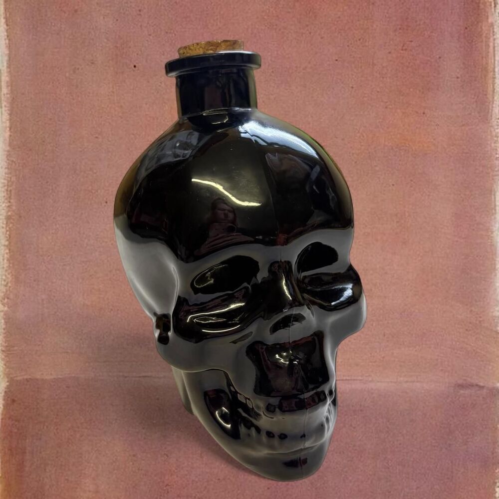 Whimsigoth Halloween Punk Grunge Goth Gothic Apothecary Glass Black Skull Bottle